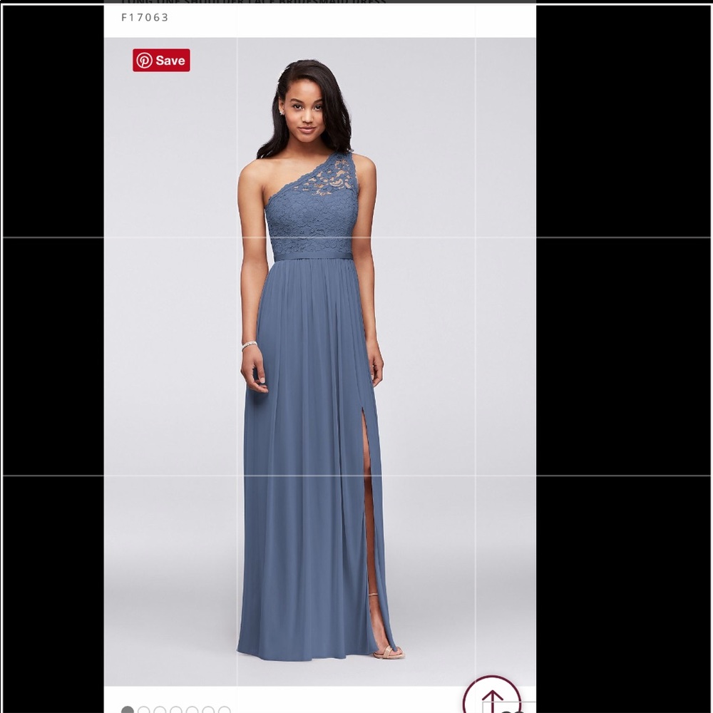David’s Bridal One Shoulder Steel Blue Dress